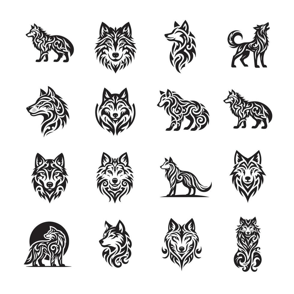 Loup tribal tatouage logo icône conception illustration vecteur