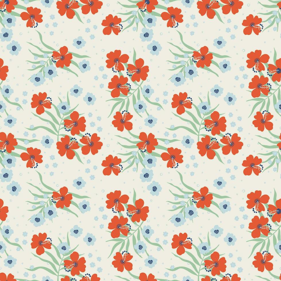 sans couture modèle avec tropical fleurs. magnifique été fleur Contexte. naïve art les plantes. floral ornement pour en tissu conception, fond d'écran, emballage papier. main tiré vecteur illustration.