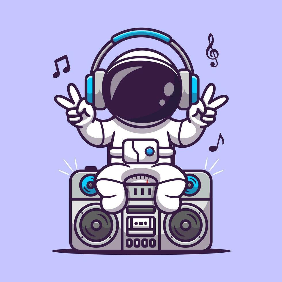 mignonne astronaute écoute avec boombox dessin animé vecteur icône illustré. science La technologie icône concept isolé prime vecteur. plat dessin animé style