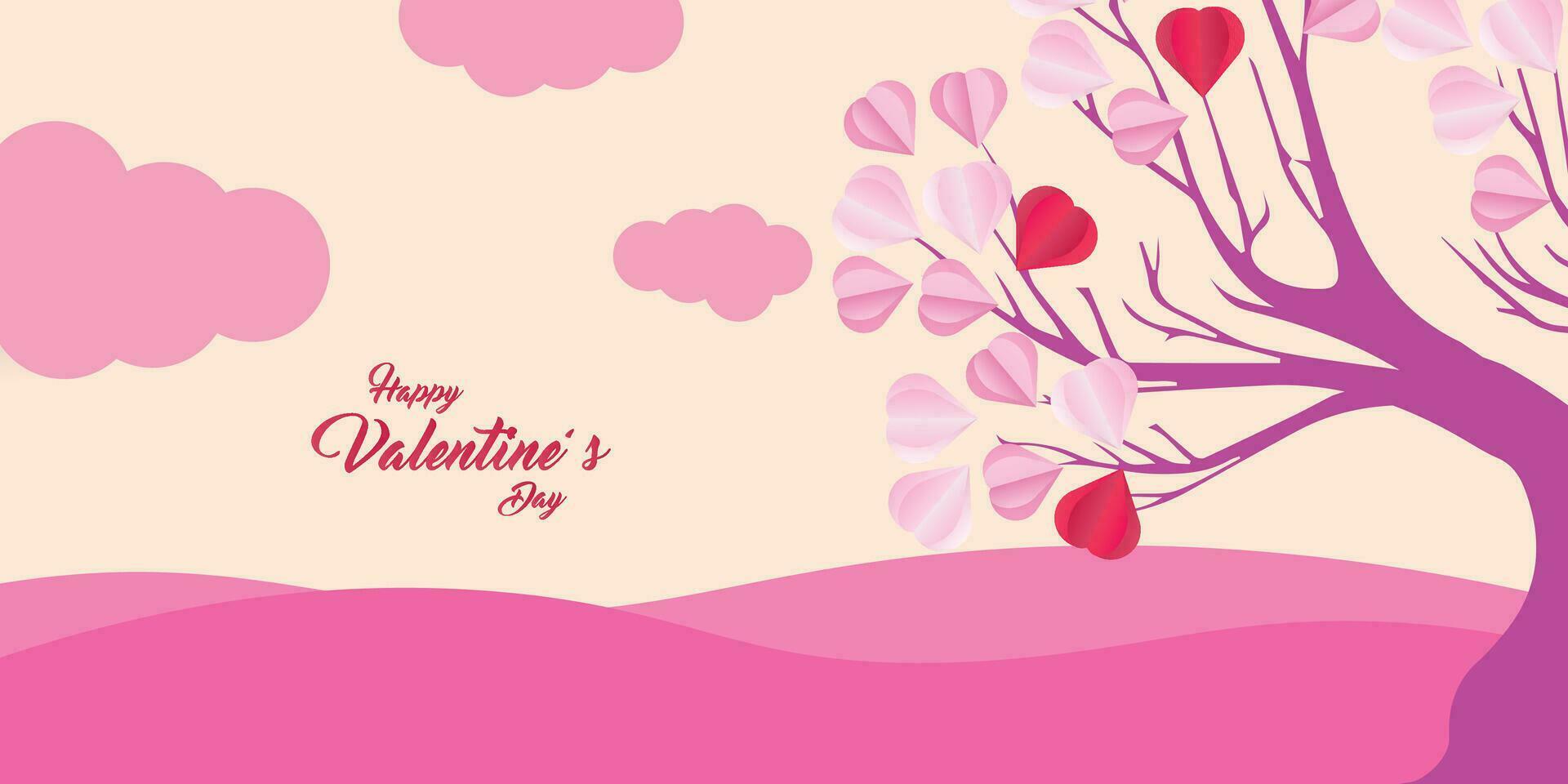 la Saint-Valentin journée concept l'amour illustration de arbre avec cœur en forme de feuilles croissance dans papier Couper style vecteur