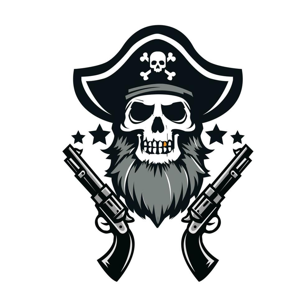 tête crâne pirates et pistolets illustration vecteur