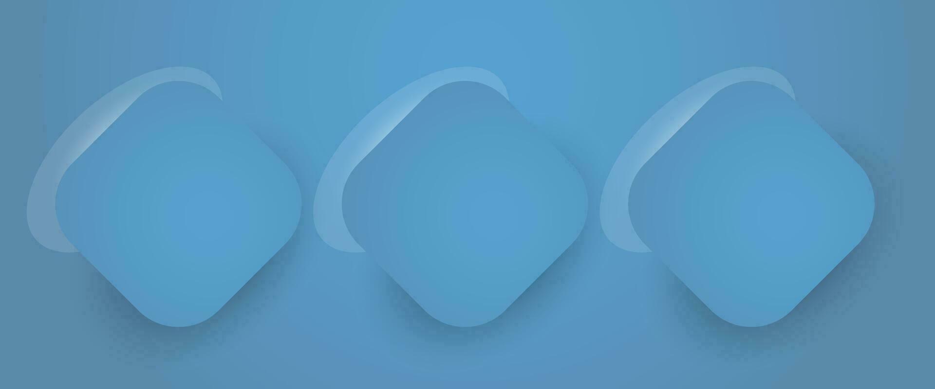 ensemble de Trois bleu abstrait polygones formes toile de fond pour cosmétique produit. collection de 3 géométrique élégant vert Contexte avec copie espace, vecteur illustration