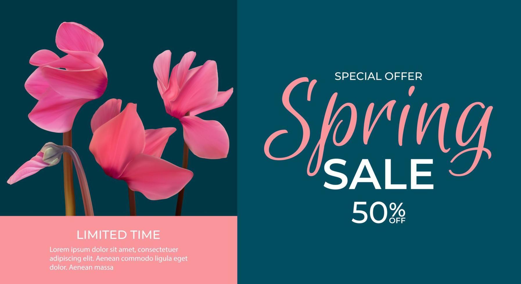 printemps offre spéciale vente affiche de fond modèle de fleurs et de feuilles de cyclamen naturel. illustration vectorielle vecteur