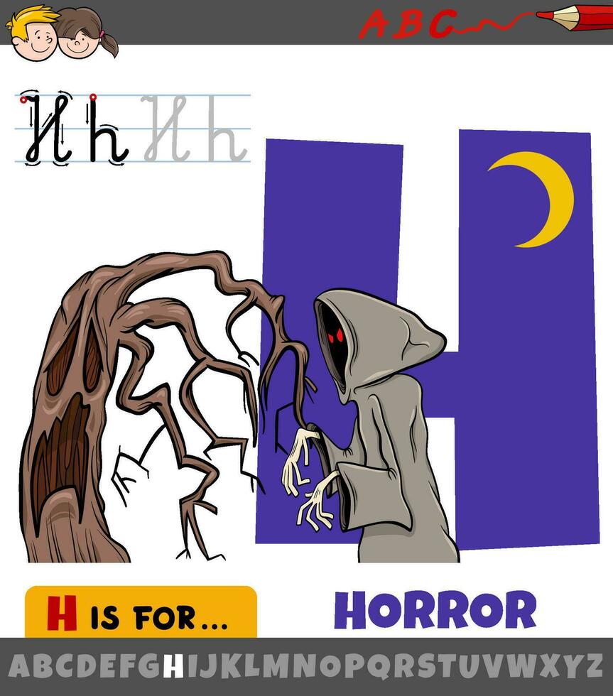 lettre h de alphabet avec horreur mot dessin animé illustration vecteur
