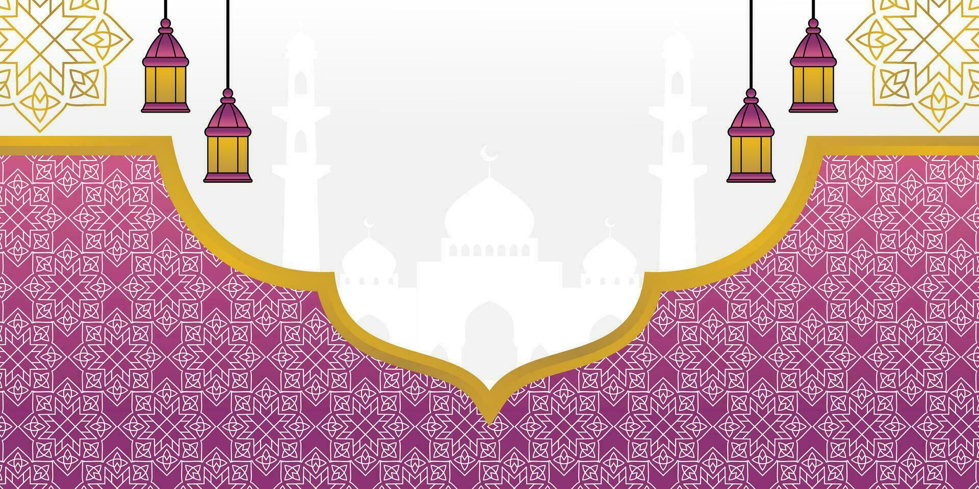 violet islamique arrière-plan, avec lanterne ornement, mandala et mosquée silhouette. vecteur modèle pour bannière, salutation carte pour islamique vacances, eid al fitr, Ramadan, eid al-adha
