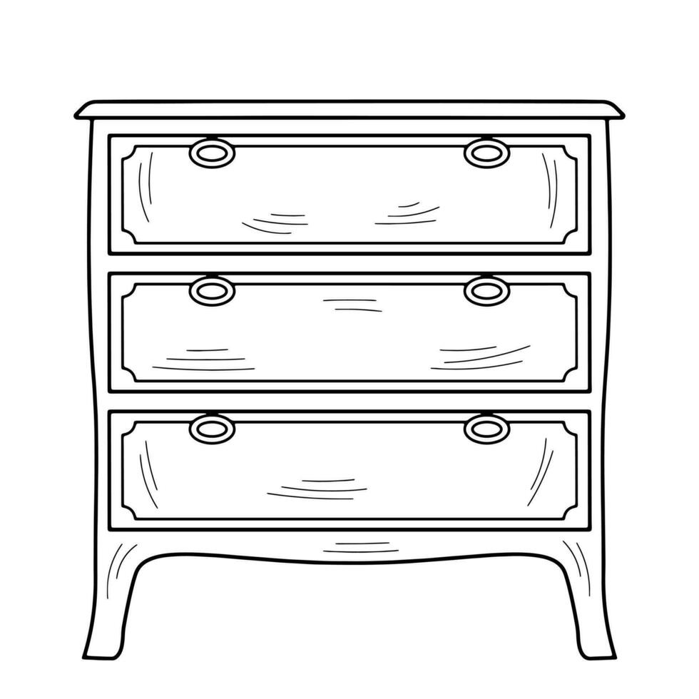 esquisser de une poitrine de tiroirs, la commode. conception pièce de meubles pour stockage. isolé vecteur