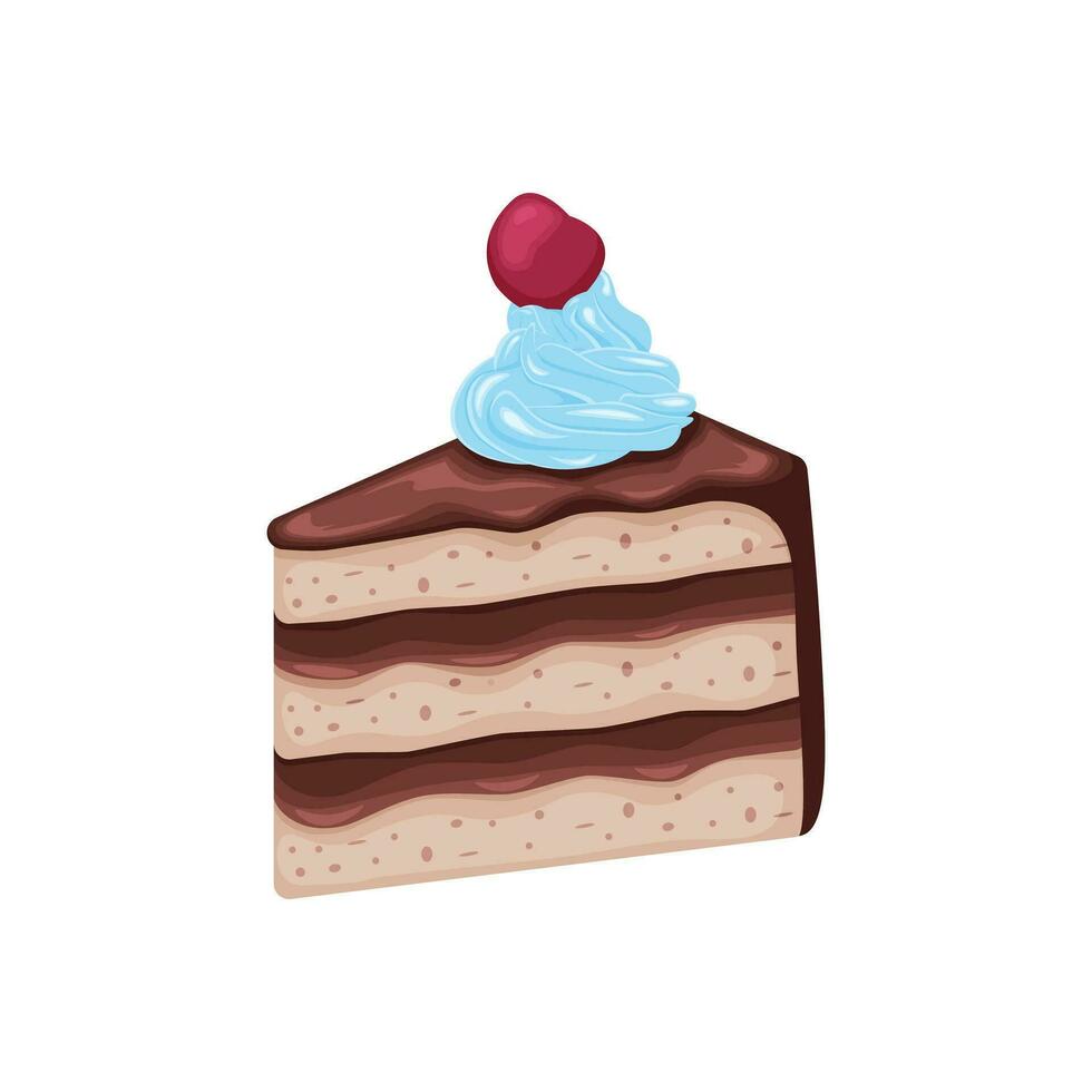 gâteau. Chocolat gâteau avec cerises et bleu crème. cerise-chocolat gâteau. sucré dessert. vecteur illustration isolé sur une blanc Contexte