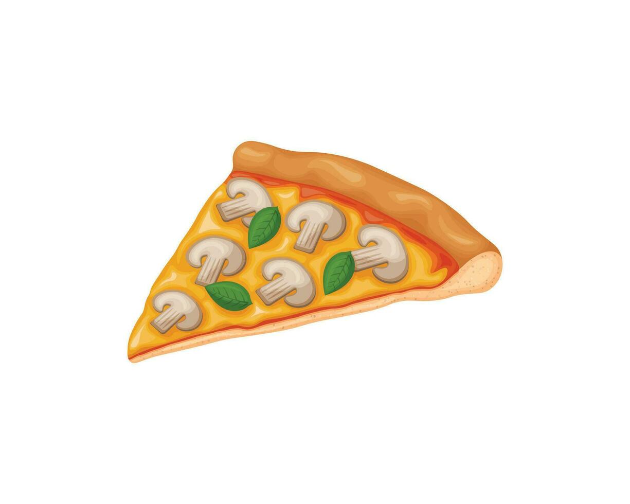 Pizza. Pizza avec champignons et fromage dans dessin animé style. une pièce de champignon Pizza. vecteur illustration isolé sur une blanc Contexte