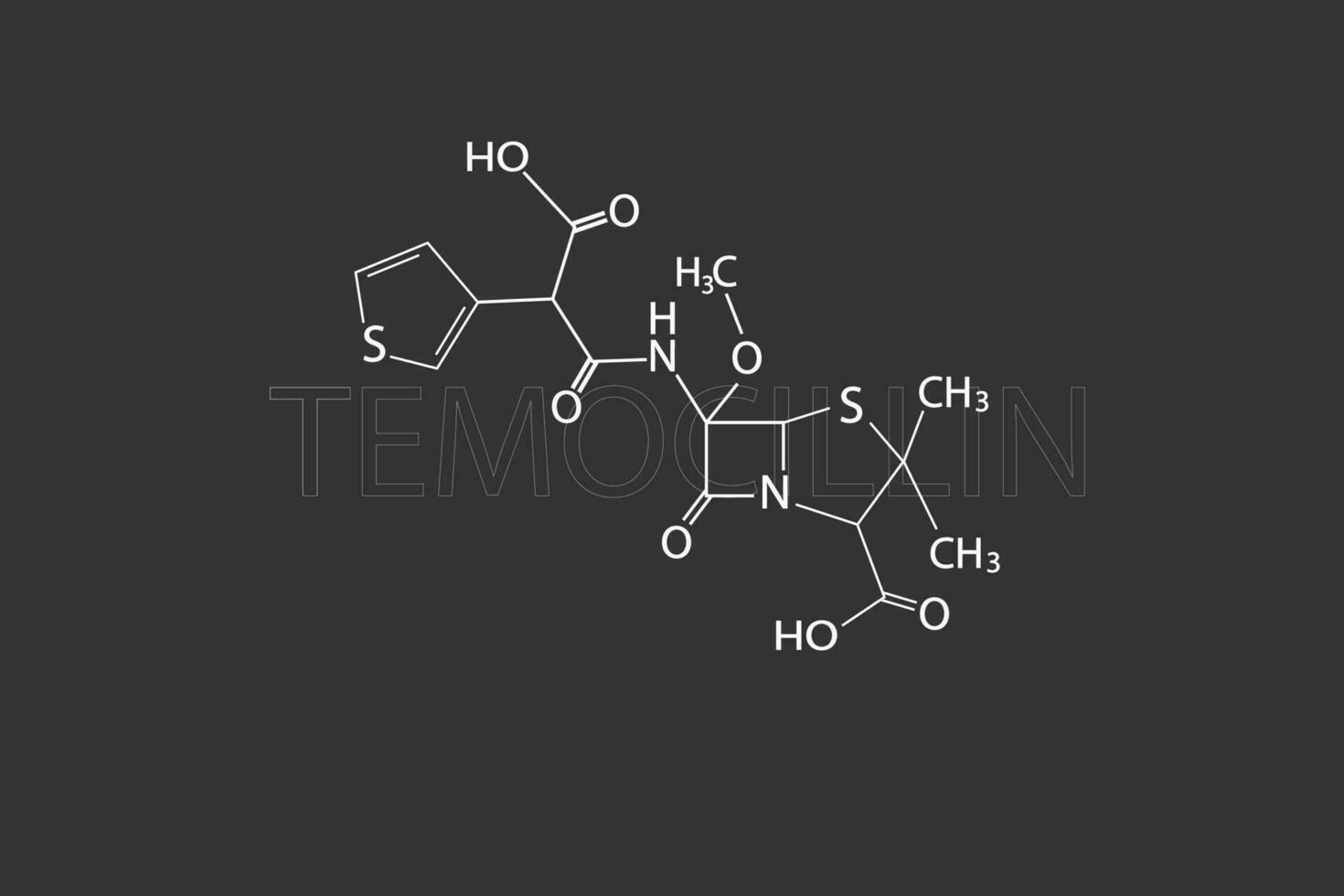 témocilline moléculaire squelettique chimique formule vecteur