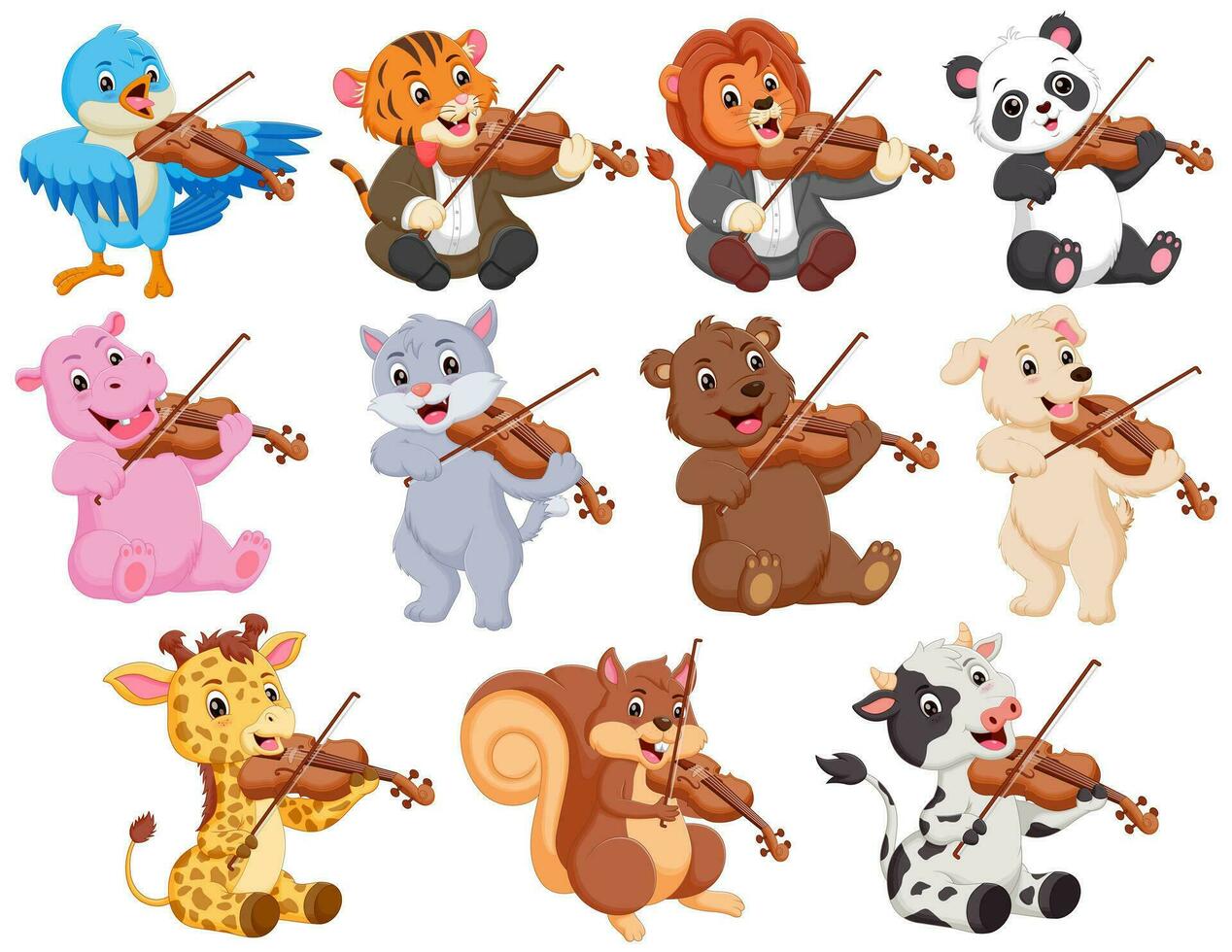 ensemble de mignonne animaux en jouant violon. vecteur illustration