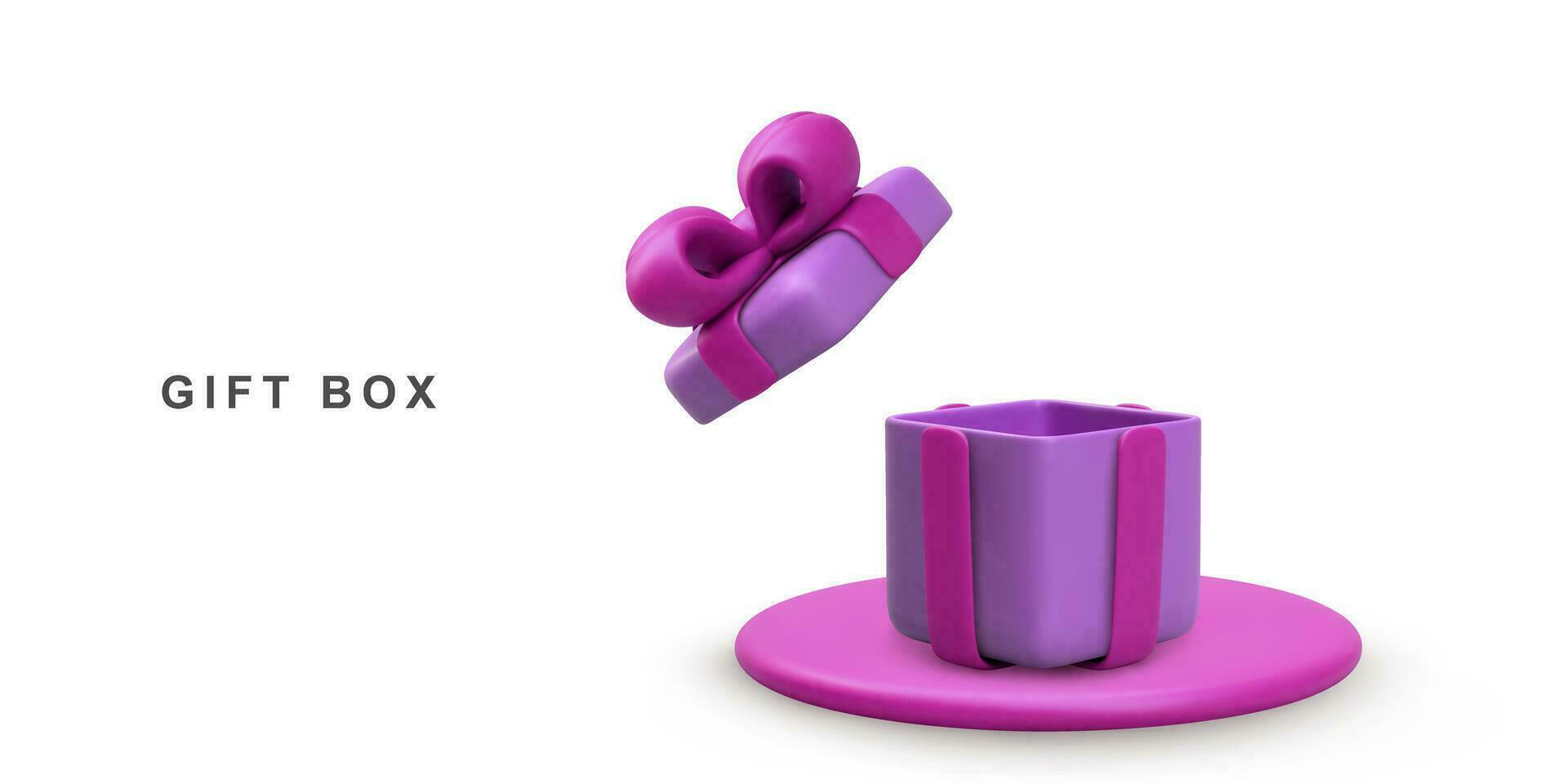 3d réaliste lilas ouvert cadeau boîte isolé sur blanc Contexte. vecteur illustration.