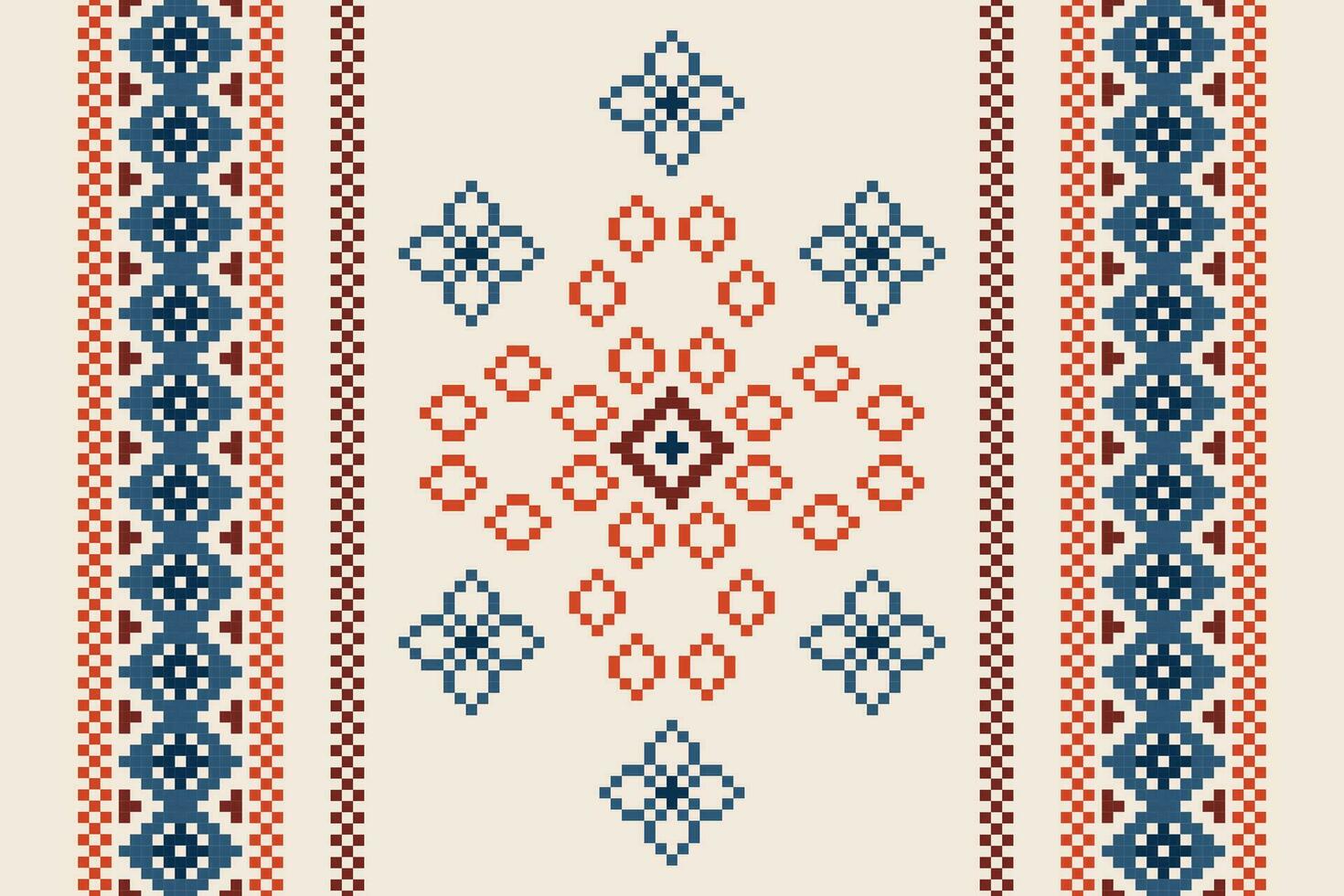 ethnique géométrique en tissu modèle traverser point.ikat broderie ethnique Oriental pixel modèle marron crème Contexte. abstrait, vecteur, illustration. texture, vêtements, cadre, motifs, soie fond d'écran. vecteur