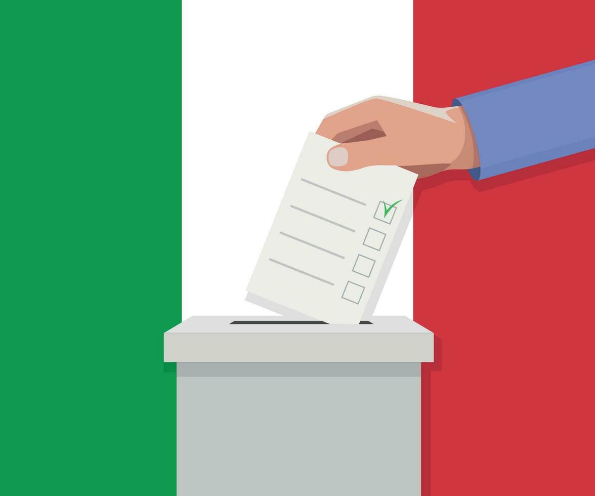 Italie élection concept. main met voter bulletin vecteur