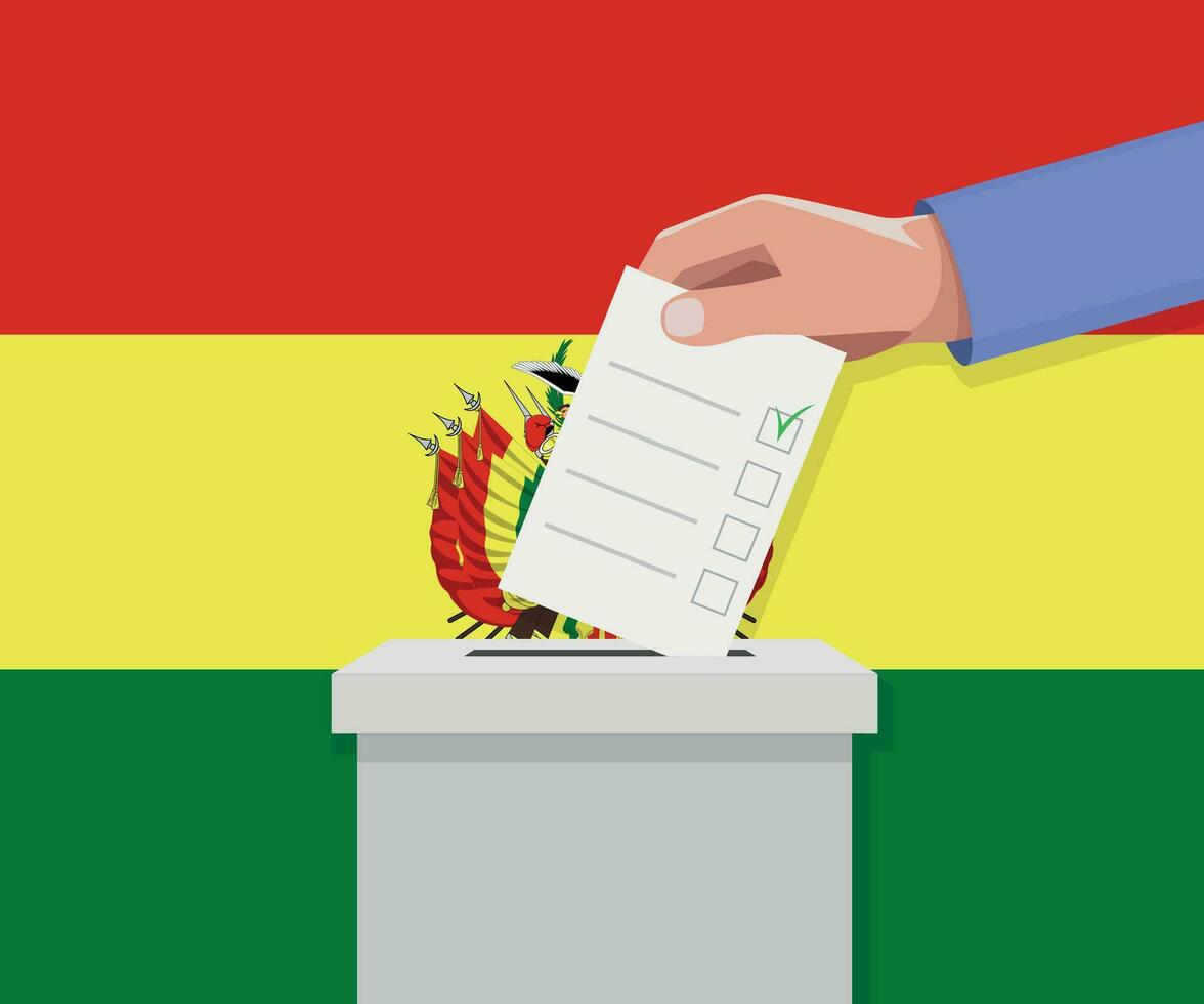 Bolivie élection concept. main met voter bulletin vecteur