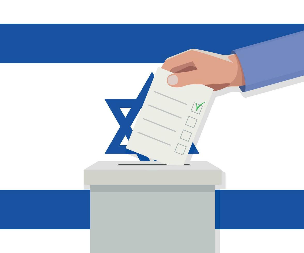 Israël élection concept. main met voter bulletin vecteur