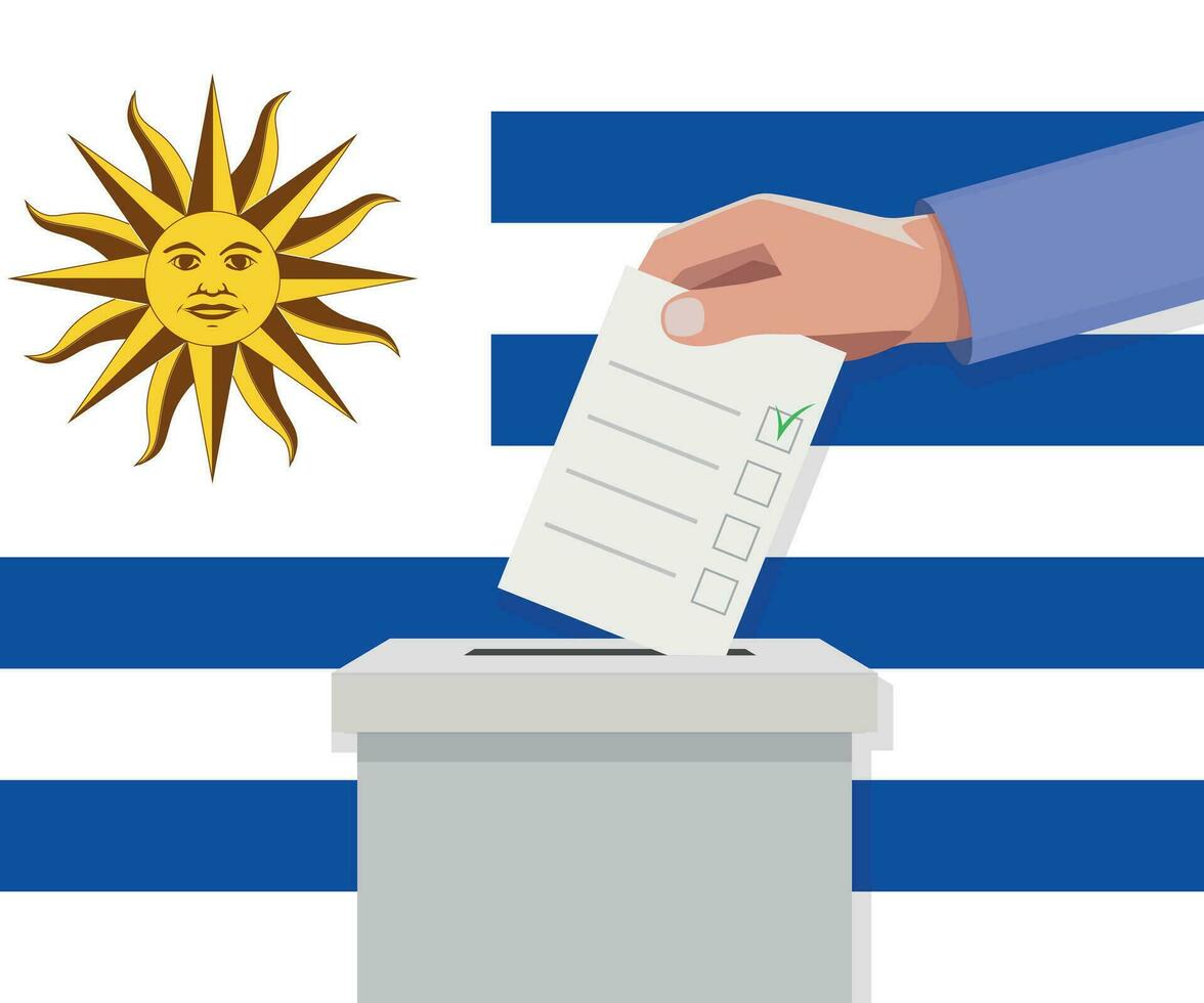 Uruguay élection concept. main met voter bulletin vecteur