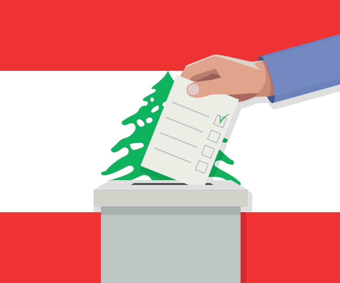 Liban élection concept. main met voter bulletin vecteur