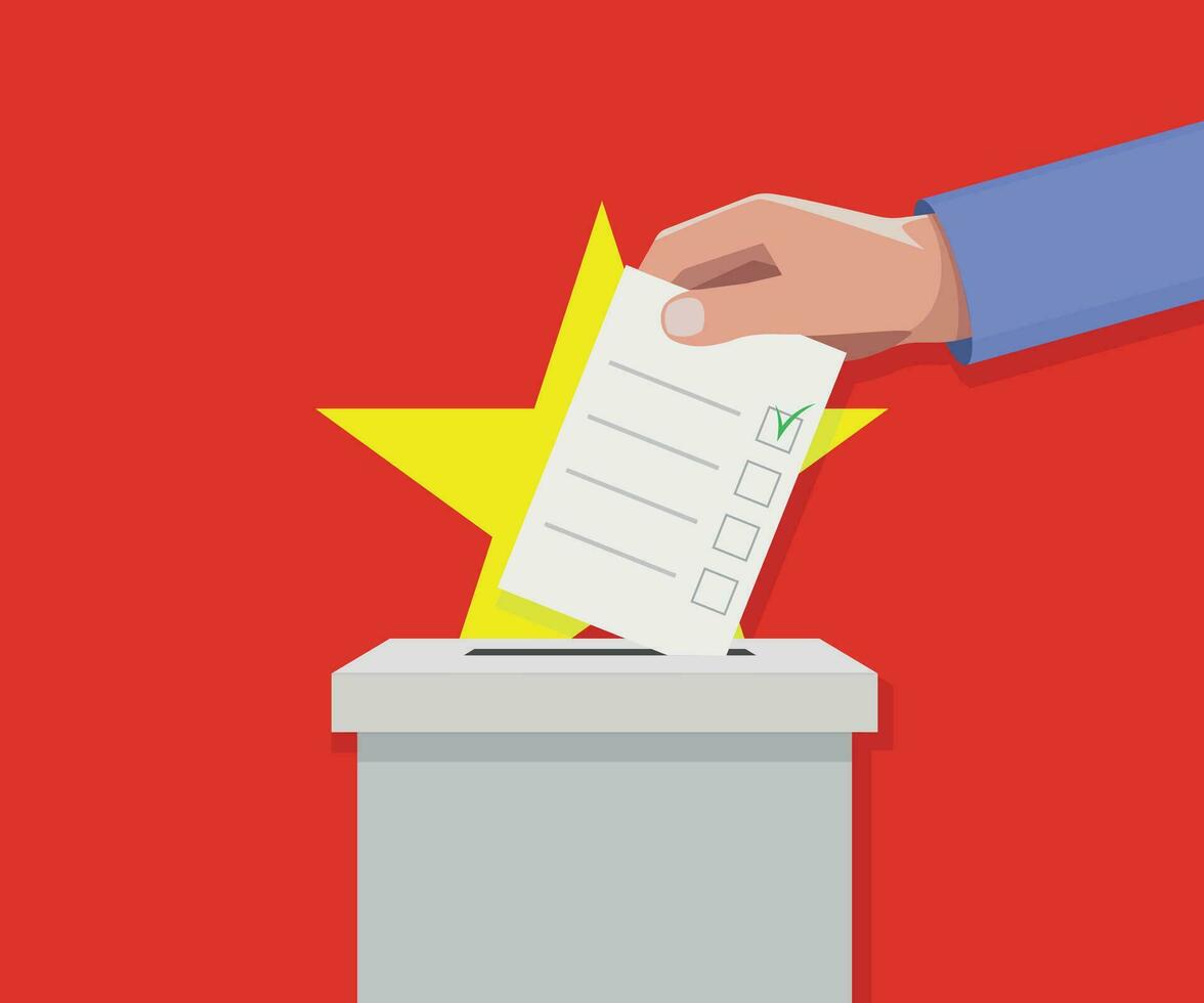 vietnam élection concept. main met voter bulletin vecteur