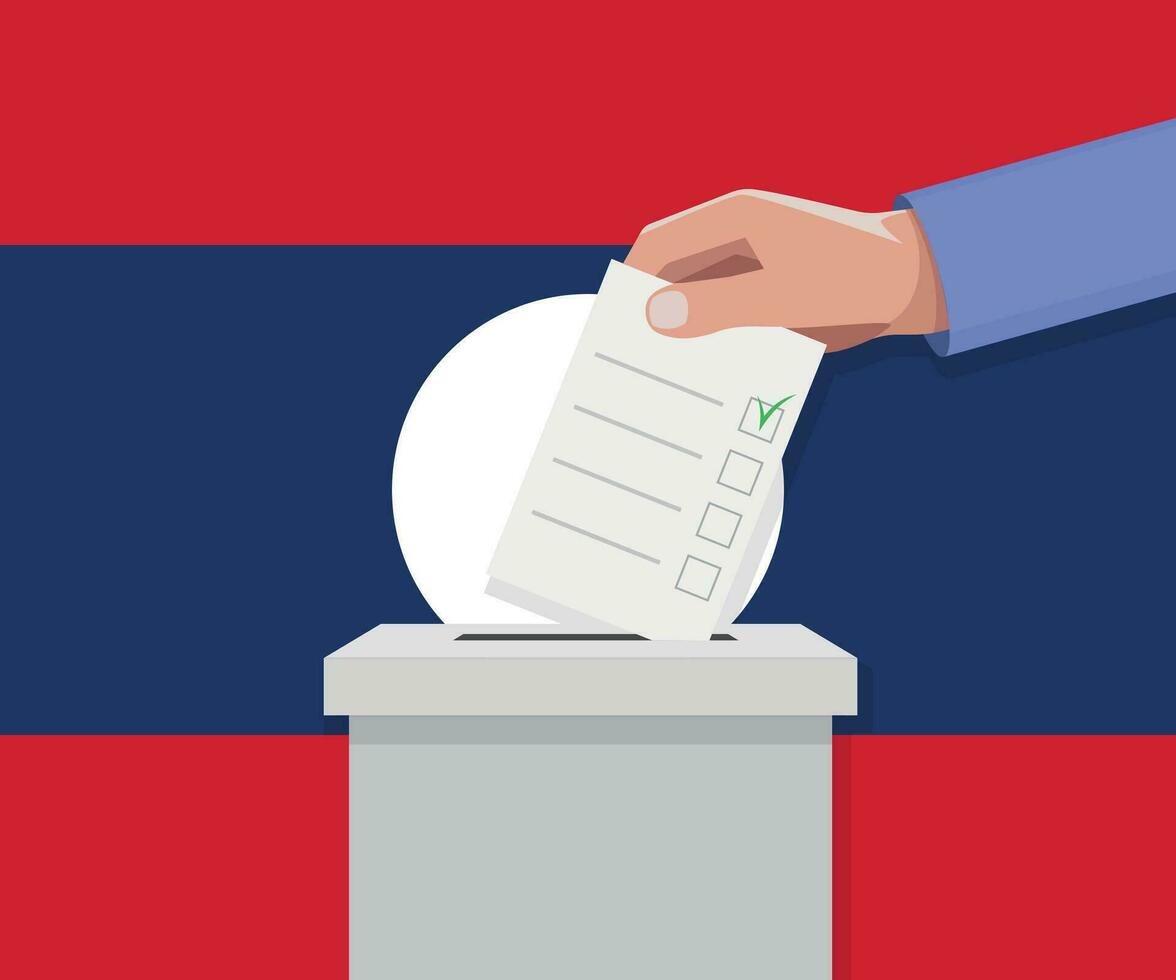 Laos élection concept. main met voter bulletin vecteur