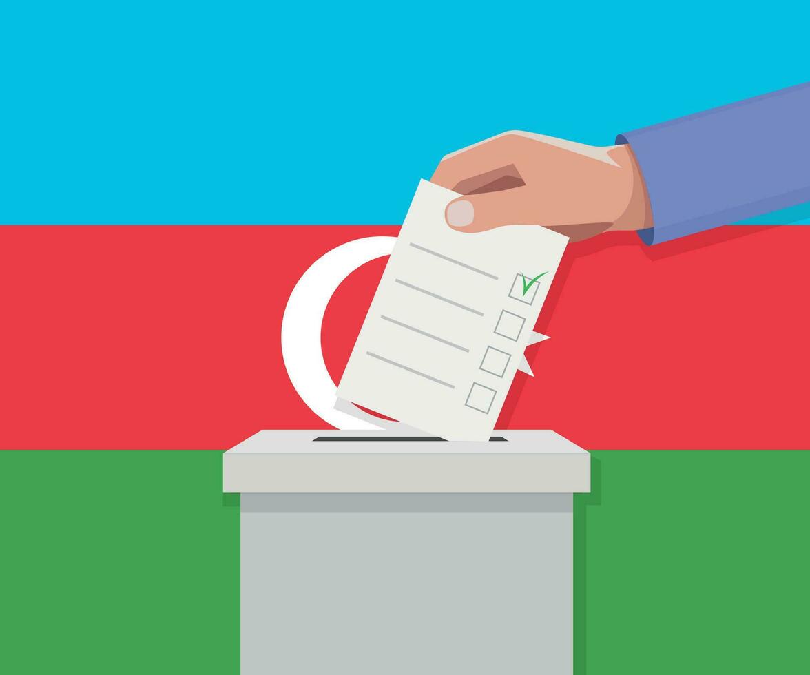 Azerbaïdjan élection concept. main met voter bulletin vecteur