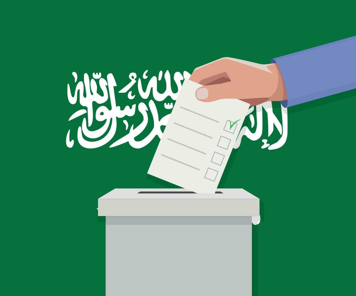 saoudien Saoudite élection concept. main met voter bulletin vecteur
