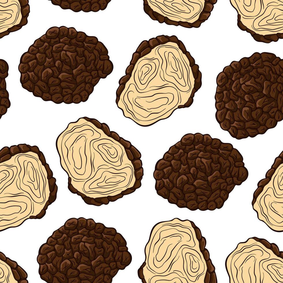 truffe sans couture modèle dans ligne art, dessin animé style. comestible champignon. champignons texture conception, emballage, menu, étiqueter. vecteur illustration isolé sur une blanc Contexte.