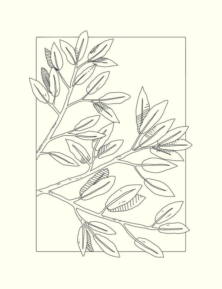 botanique ligne art illustration, main tiré avec minimaliste Cadre vecteur