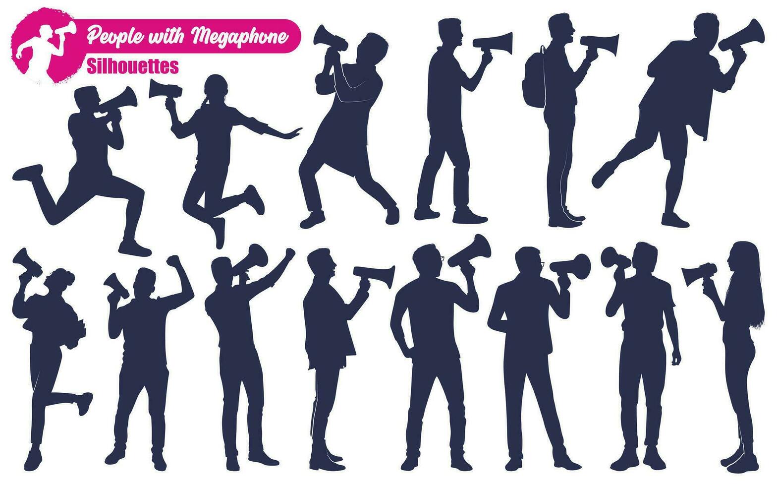 promotion avec mégaphone silhouettes vecteur