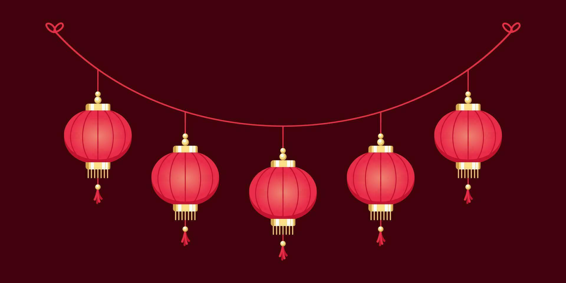 rond chinois lanterne pendaison guirlande, lunaire Nouveau année et milieu de l'automne Festival décoration graphique vecteur