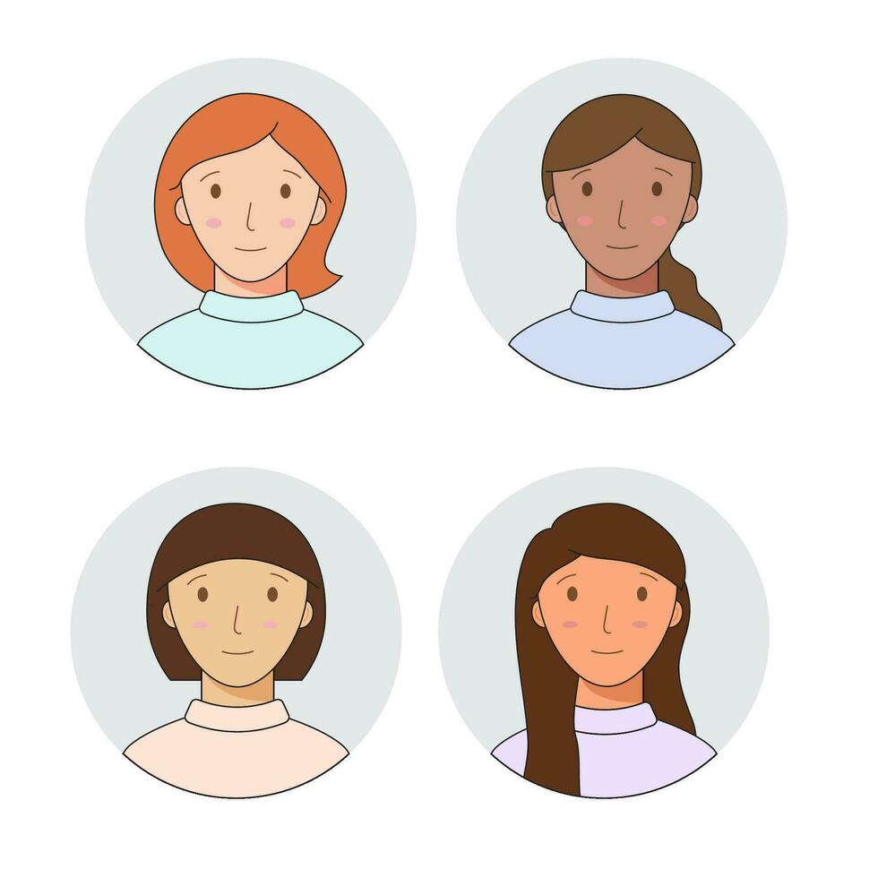 collection de portraits de femmes avec lumière et foncé peau pour profil avatars. portrait de une souriant femme vecteur