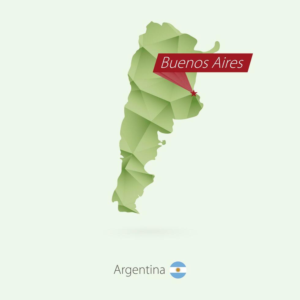 vert pente faible poly carte de Argentine avec Capitale buenos aires vecteur