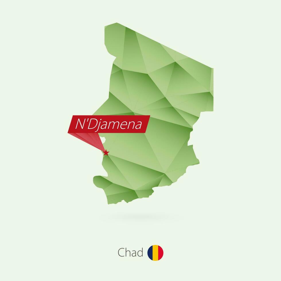 vert pente faible poly carte de tchad avec Capitale n'djamena vecteur