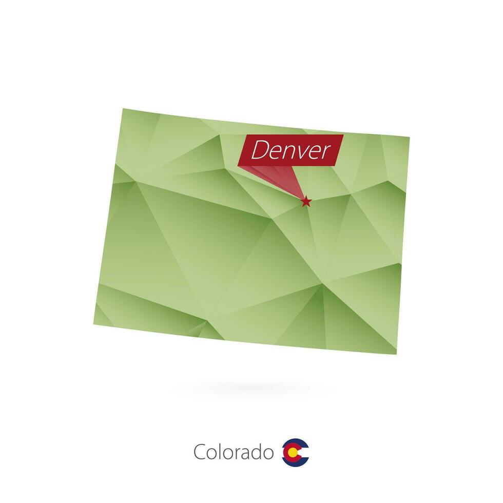 vert pente faible poly carte de Colorado avec Capitale Denver vecteur