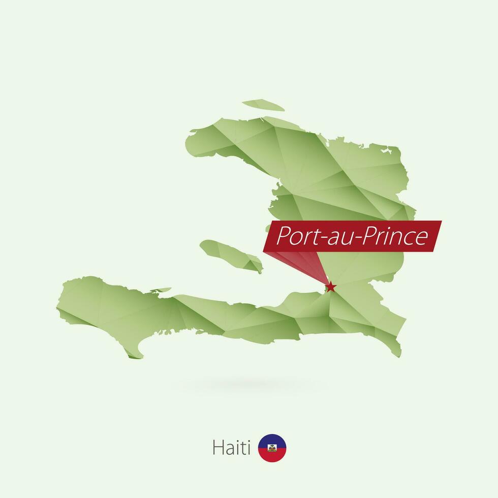 vert pente faible poly carte de Haïti avec Capitale port au prince vecteur