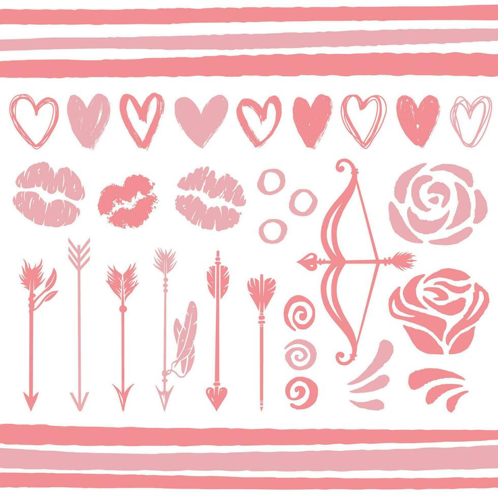 silhouette ensemble de l'amour éléments pour valentines journée vacances. romantique illustration pour mariage faire-part, salutation cartes, scrapbooking, impression et fête conception vecteur