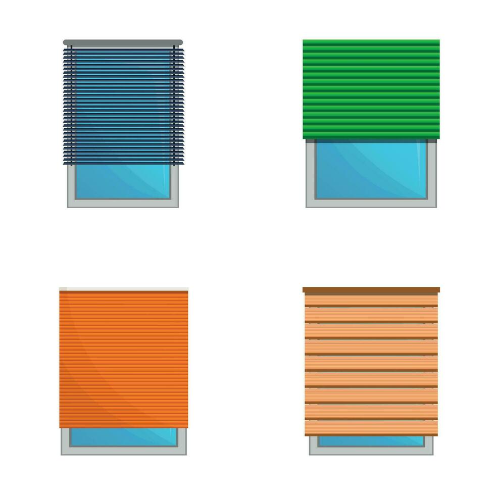 fenêtre décoration Icônes ensemble dessin animé vecteur. stores dans divers Couleur vecteur