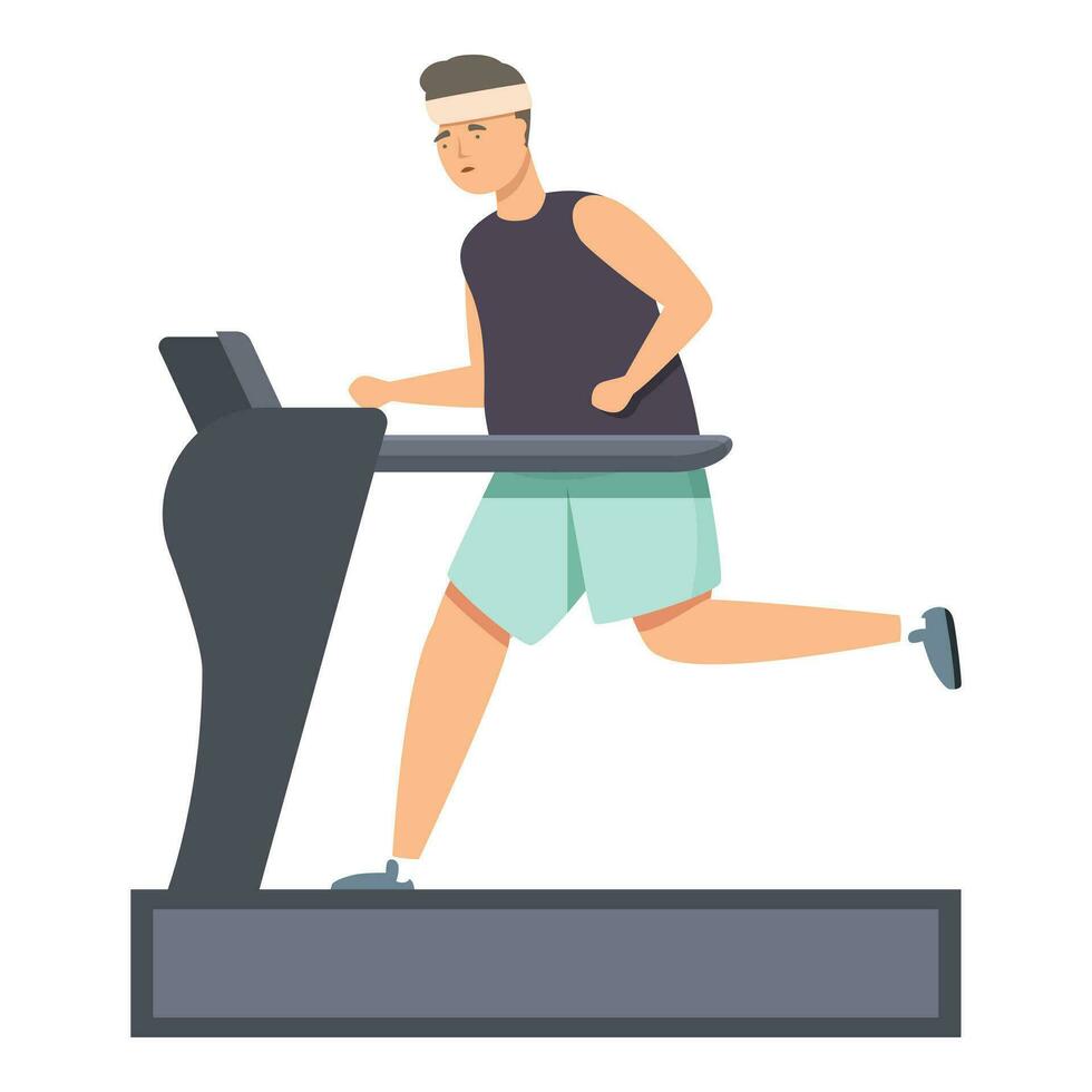 graisse homme tapis roulant courir icône dessin animé vecteur. Gym faire des exercices vecteur