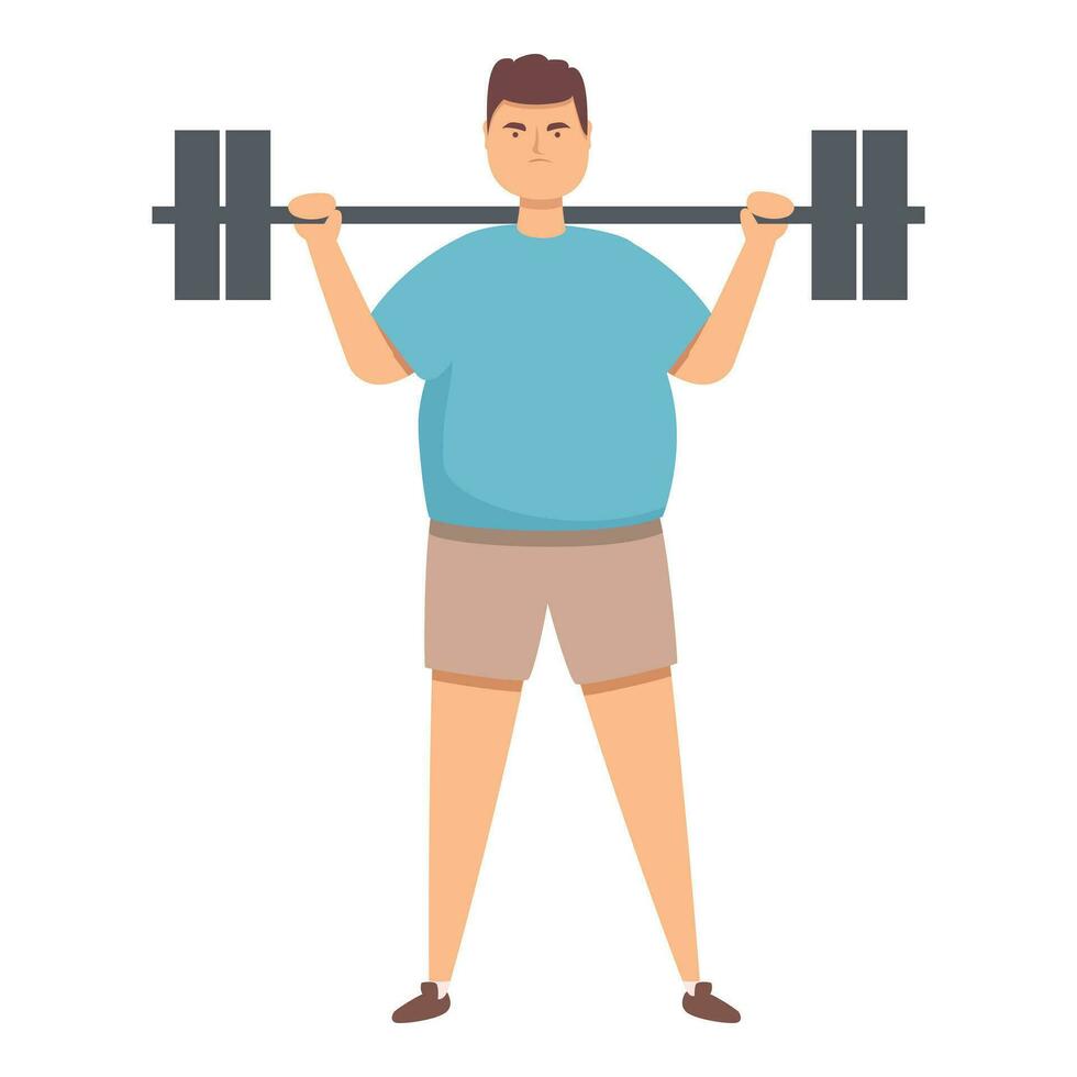 graisse homme haltère supporter exercice icône dessin animé vecteur. athlétique état vecteur