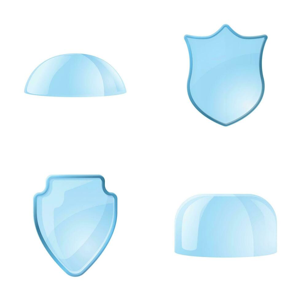 protection concept Icônes ensemble dessin animé vecteur. transparent verre bouclier et dôme vecteur