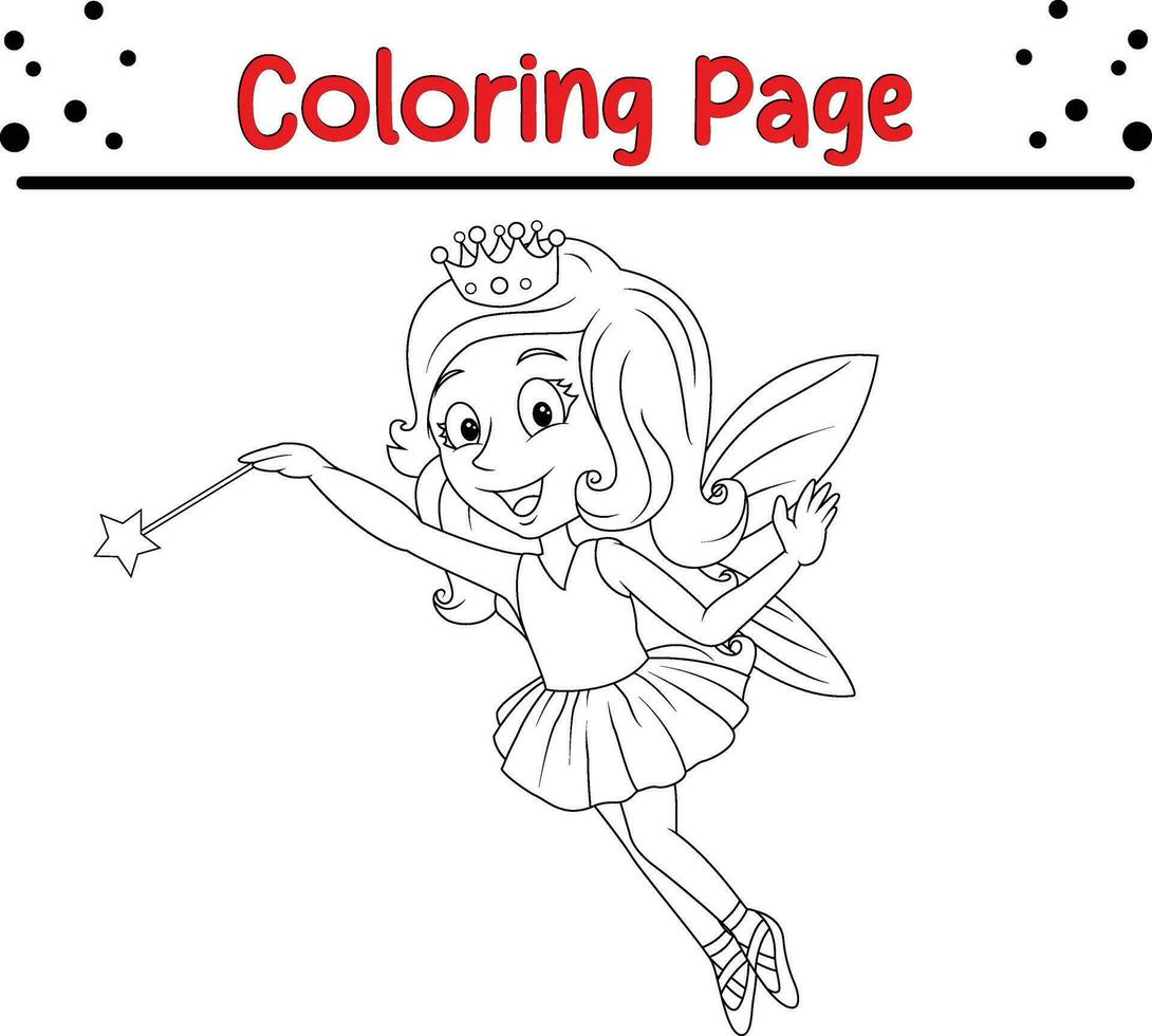 coloration page Fée avec la magie baguette magique vecteur