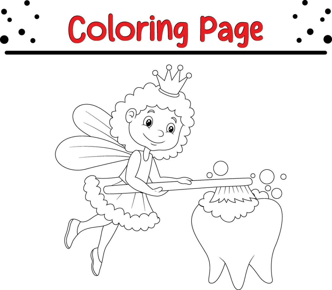 coloration page dent Fée brossage dent vecteur