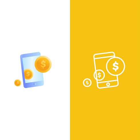 Logo de paiement en argent mobile. Un téléphone avec des pièces d&#39;or en dollars. vecteur