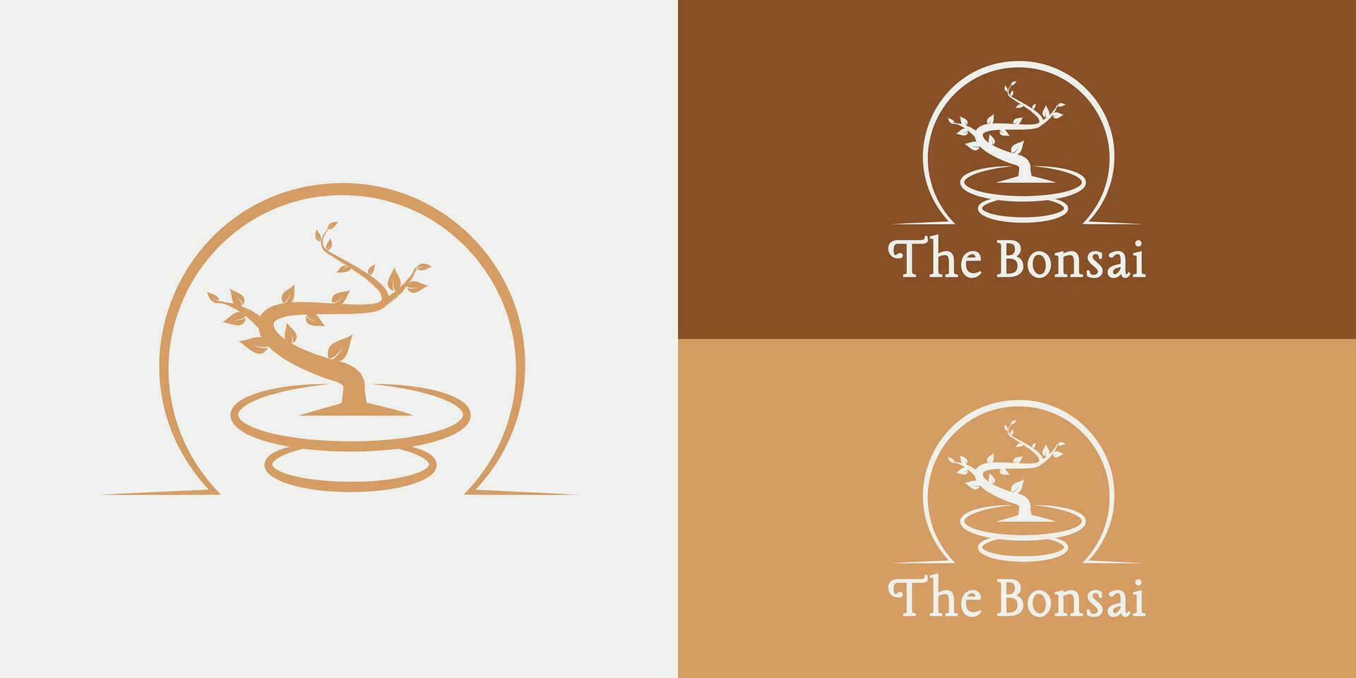 silouté or bonsaï logo appliqué pour le botanique et jardinage affaires présenté avec plusieurs Contexte couleurs et il est adapté pour la nature affaires logo conception inspiration modèle vecteur