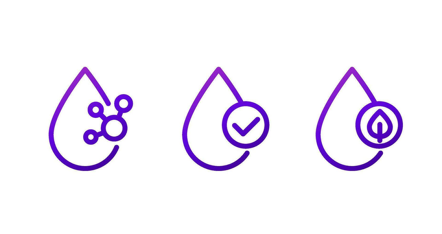 acide laissez tomber ligne Icônes avec molécule, vérifier marquer, feuille vecteur