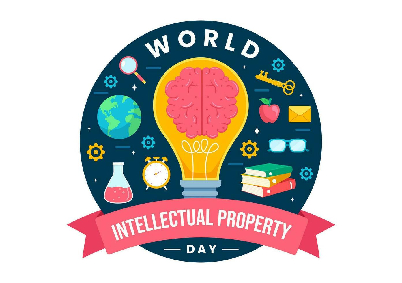 monde intellectuel propriété journée vecteur illustration sur 26 avril avec cerveau et lumière ampoule pour innovation et des idées la créativité concept Contexte