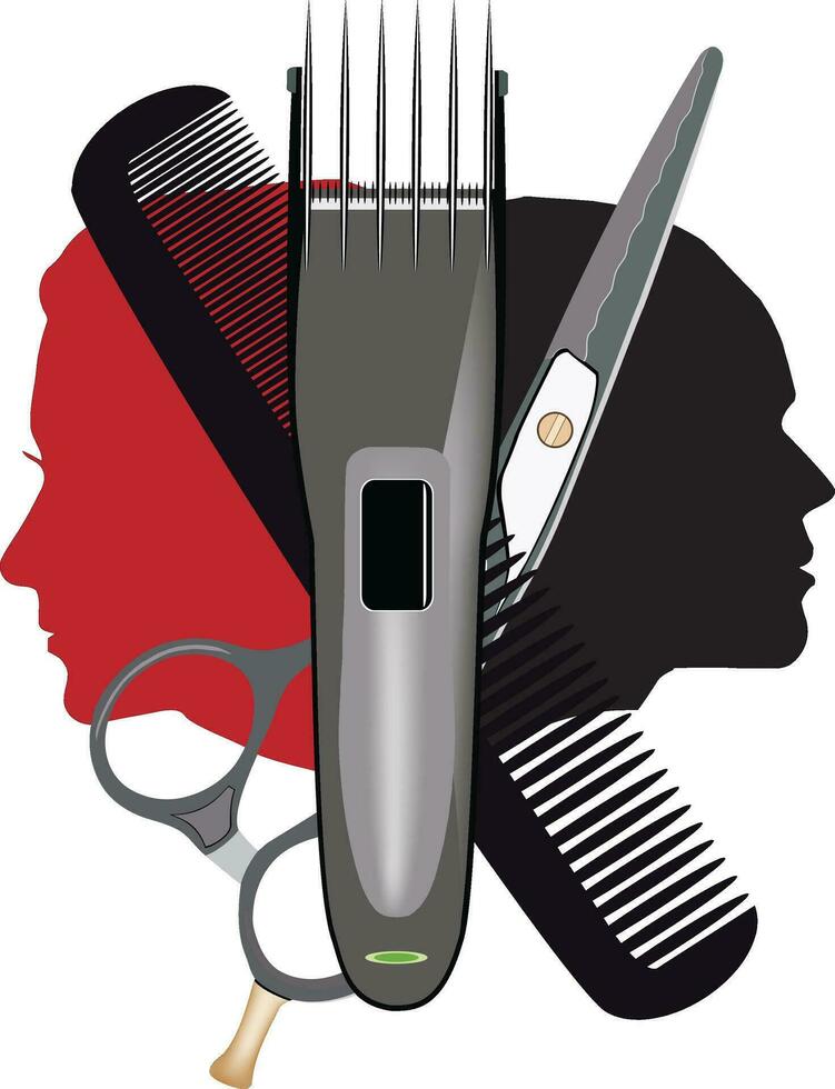 Humain profils avec travail outils pour coiffeur et coiffeur- vecteur