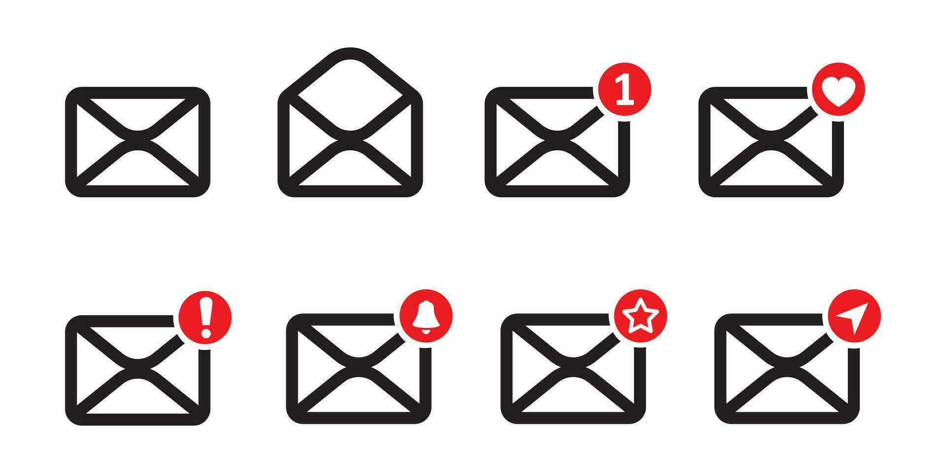 email icône ensemble, lire, non lu, étoile, envoyer e-mail. vecteur, modifiable icône vecteur