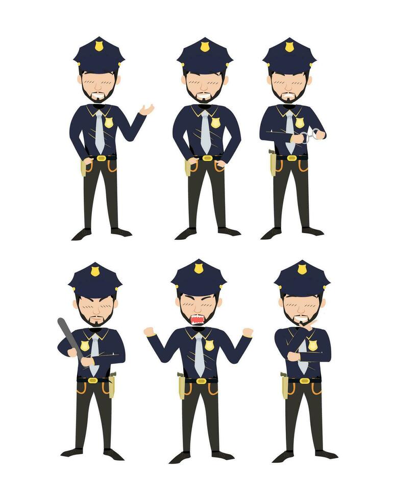 le autorité dans noir - dessin animé vecteur ensembles avec policiers dans dynamique pose avec noir uniformes