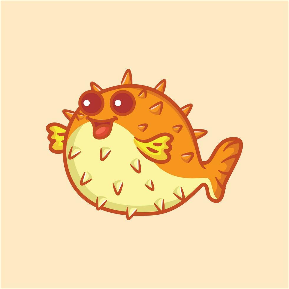 puffer poisson dessin animé animal illustration vecteur