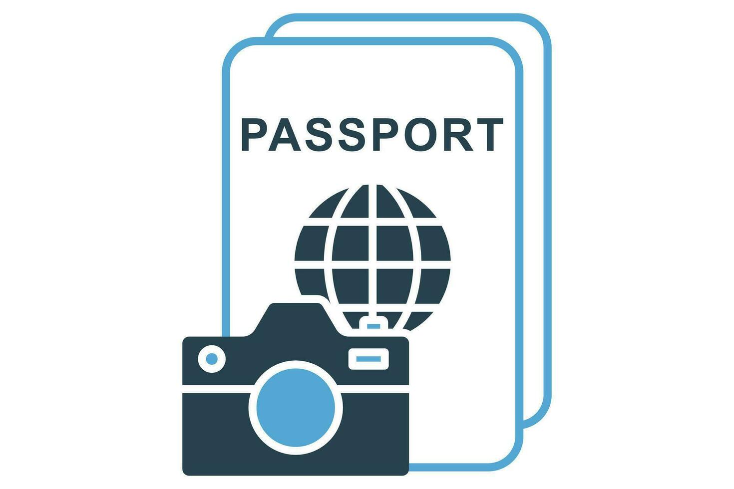 Voyage la photographie icône. caméra avec passeport. bichromie icône style. élément illustration vecteur